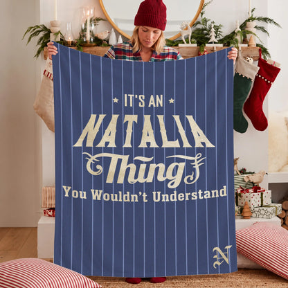 Your Name Thing Striped Blue Fleece Blanket NATALIA 13K1 BK23