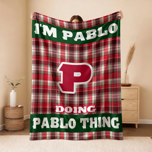 I'm Name Doing Name Things Red Plaid Fleece Blanket PABLO 13K1 BK49