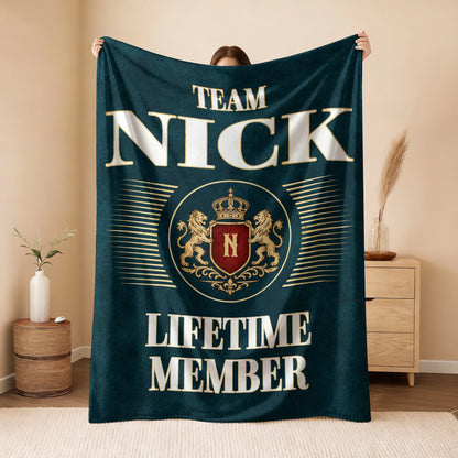 Team Your Name Lifetime Member Sage Green Fleece Blanket NICK 13K1 BK42