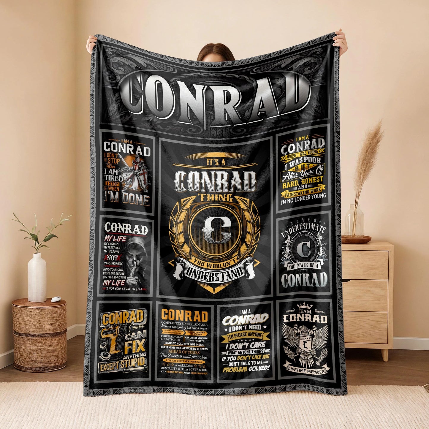 CONRAD Personalized Blanket | Custom Name Cozy Throw Gift 13K4-BK2