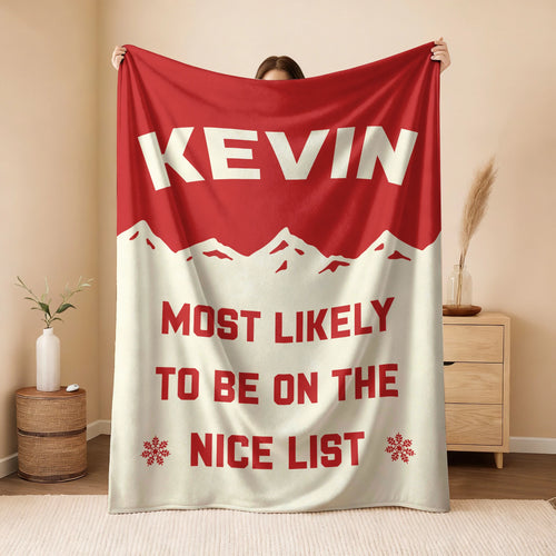 Most Likely on the Nice List Red Vintage Christmas Fleece Blanket KEVIN 13K1 BK63