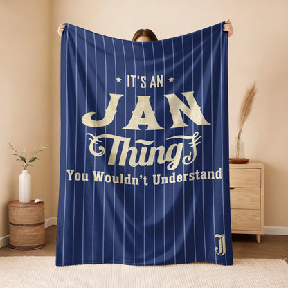 Your Name Thing Striped Blue Fleece Blanket JAN 13K1 BK23