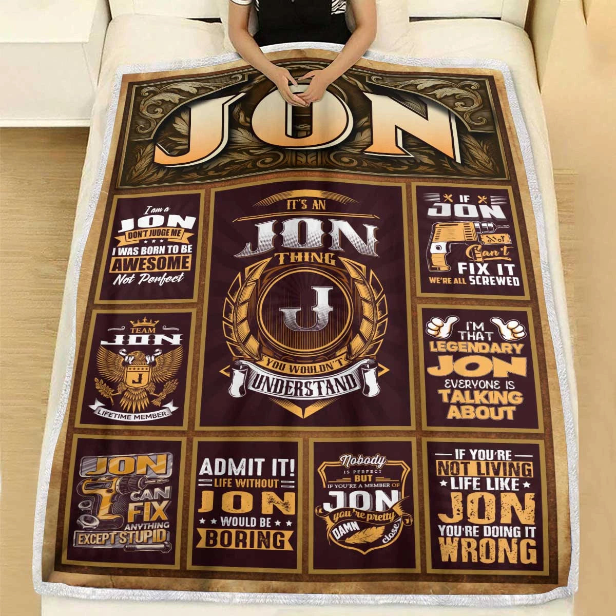 JON Personalized Blanket | Custom Name Cozy Throw Gift 13K1-BK4