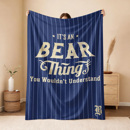 Your Name Thing Striped Blue Fleece Blanket BEAR 13K1 BK23