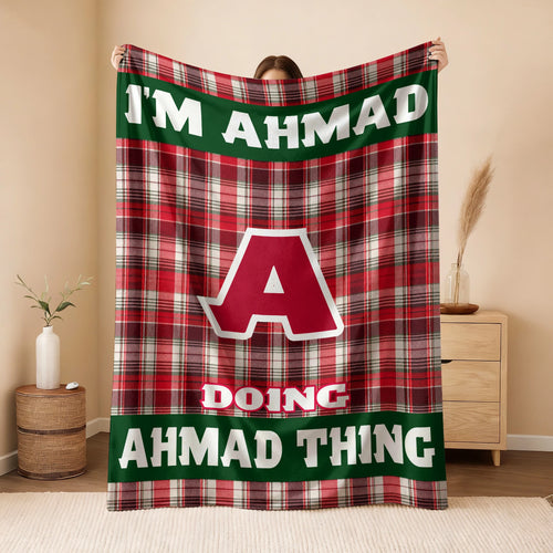 I'm Name Doing Name Things Red Plaid Fleece Blanket AHMAD 13K1 BK49