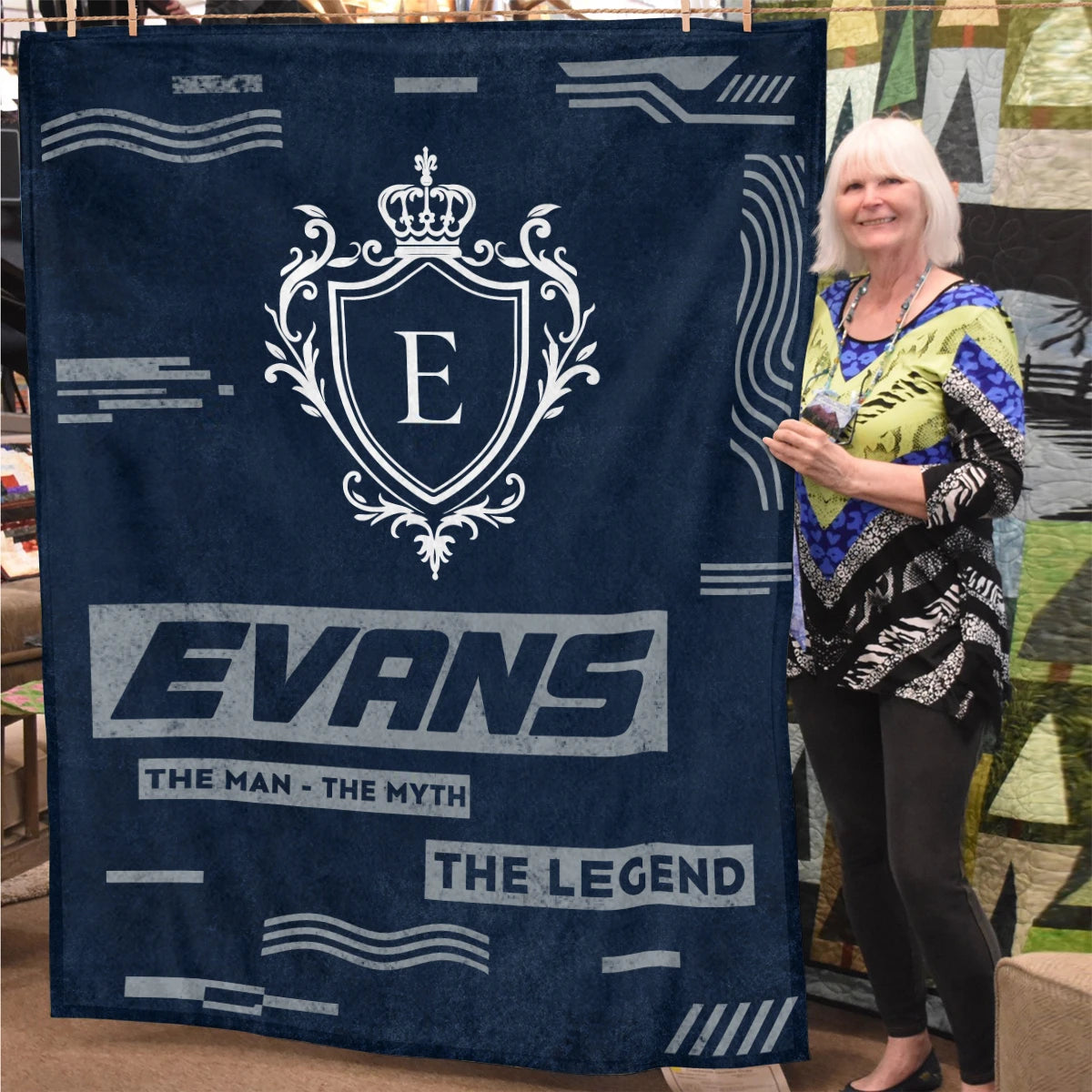 The Man The Myth The Legend Blue & Gray Fleece Blanket  EVANS 13K1 BK08