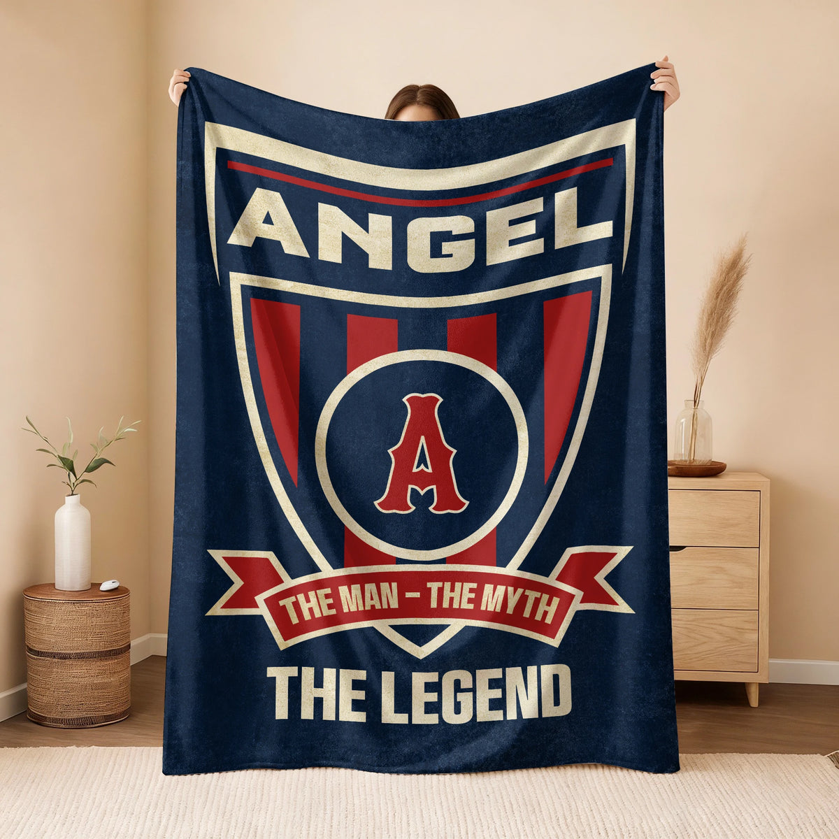The Man The Myth The Legend Blue Burgundy Baseball Blanket ANGEL 13K1 BK18