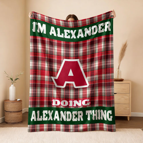I'm Name Doing Name Things Red Plaid Fleece Blanket ALEXANDER 13K1 BK49