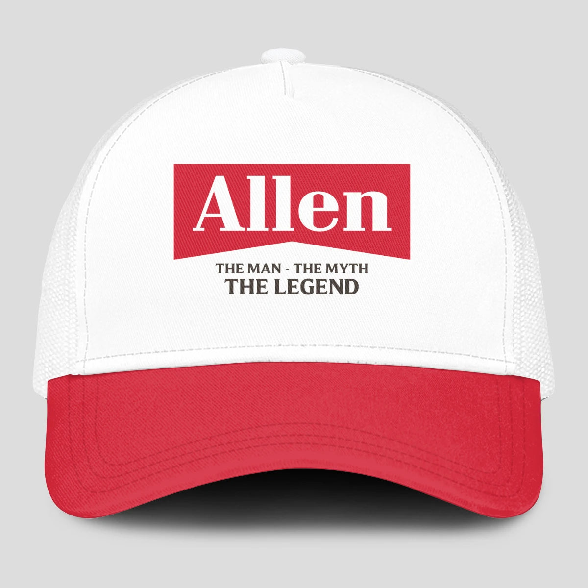 The Man The Myth The Legend Red And White Mesh Cap ALLEN 13K1 C197PF