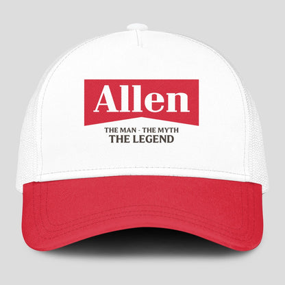The Man The Myth The Legend Red And White Mesh Cap ALLEN 13K1 C197PF