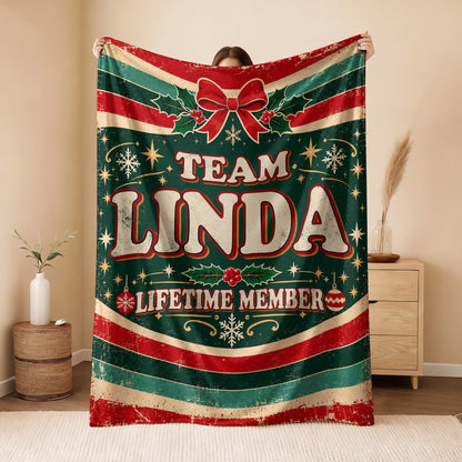 Team Your Name Lifetime Member Christmas Fleece Blanket LINDA 13K1 BK52