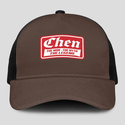 The Man The Myth The Legend Red Logo Brown Mesh Cap CHEN 13K1 C203PF