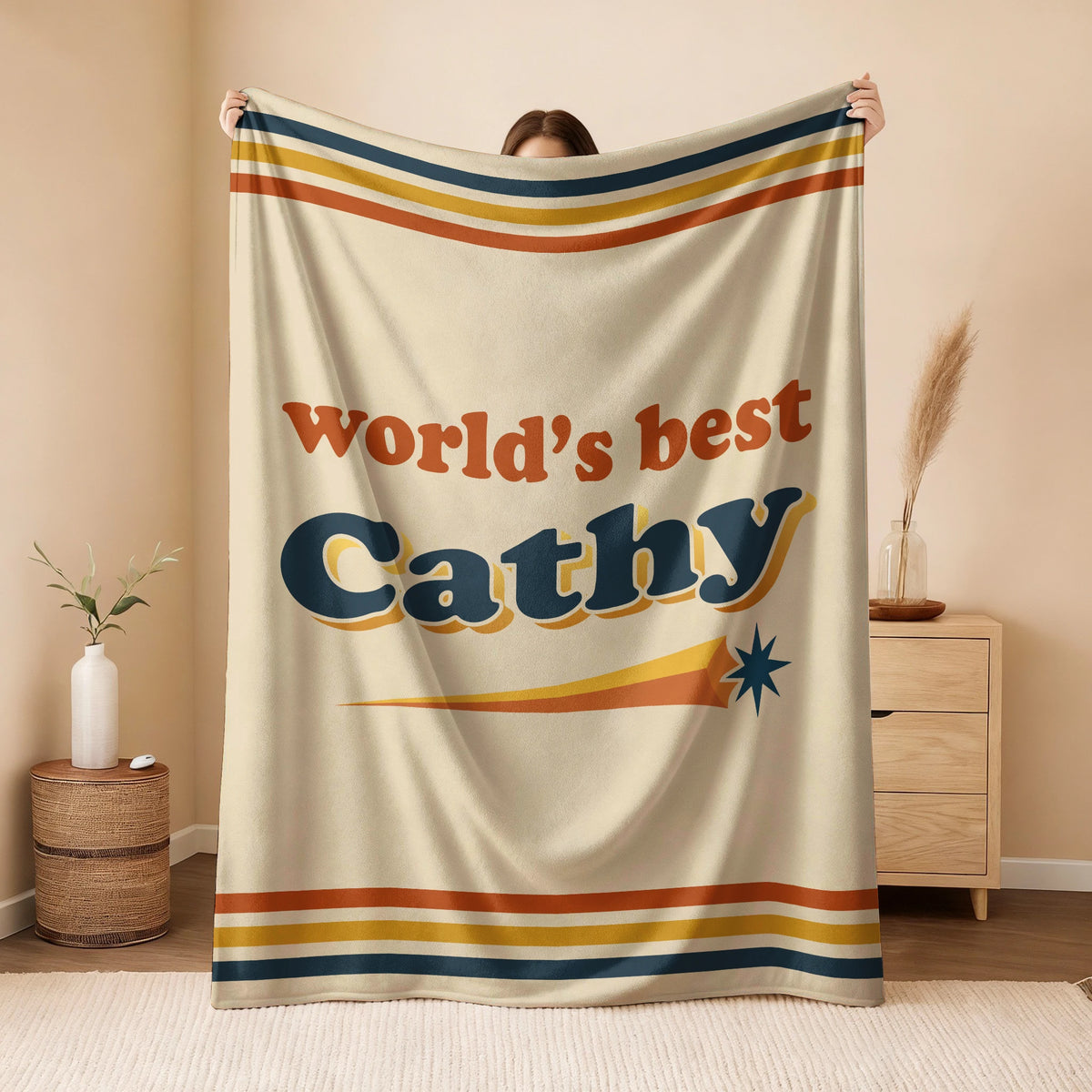 World's Best Your Name Retro Fleece Blanket CATHY 13K1 BK64