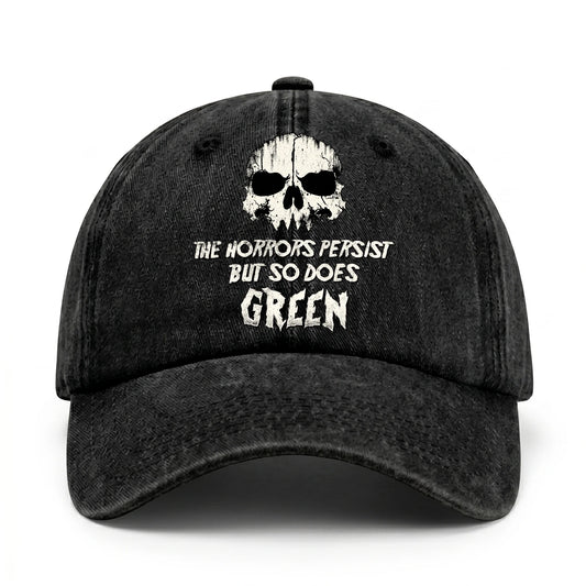 The Horrors Persist But So Does Your Name Cool Skull Washed Cap GREEN 13K1 C134PF