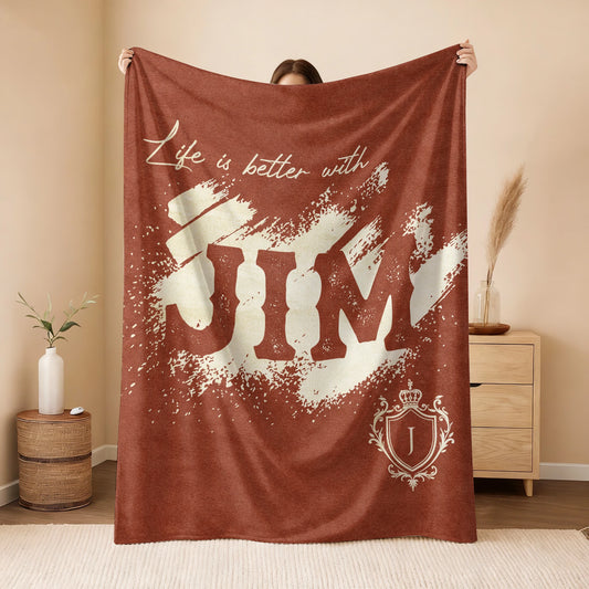 Life Is Better With Your Name Terracotta Cream Fleece Blanket JIM 13K1 BK30