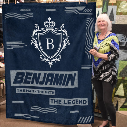 The Man The Myth The Legend Blue & Gray Fleece Blanket  BENJAMIN 13K1 BK08