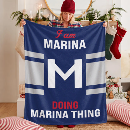 I'm Name Doing Name Things Navy Fleece Blanket MARINA 13K1 BK51