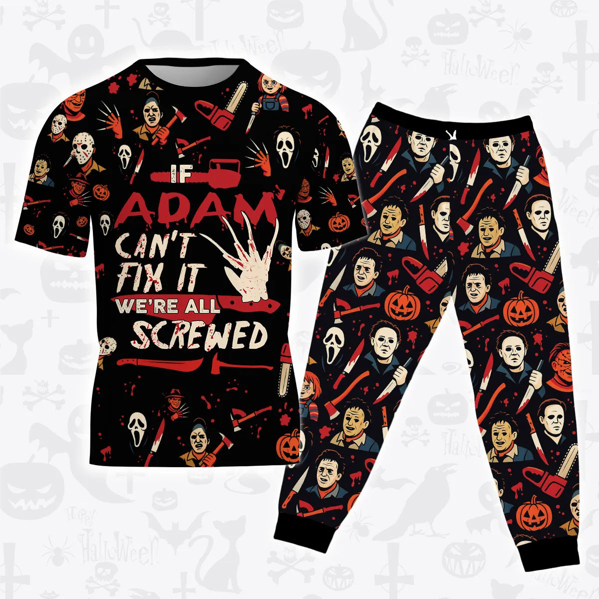 ADAM Horror Halloween Pajama Set Scary T-Shirt & Pants Sleepwear Costume 13K1-HL1