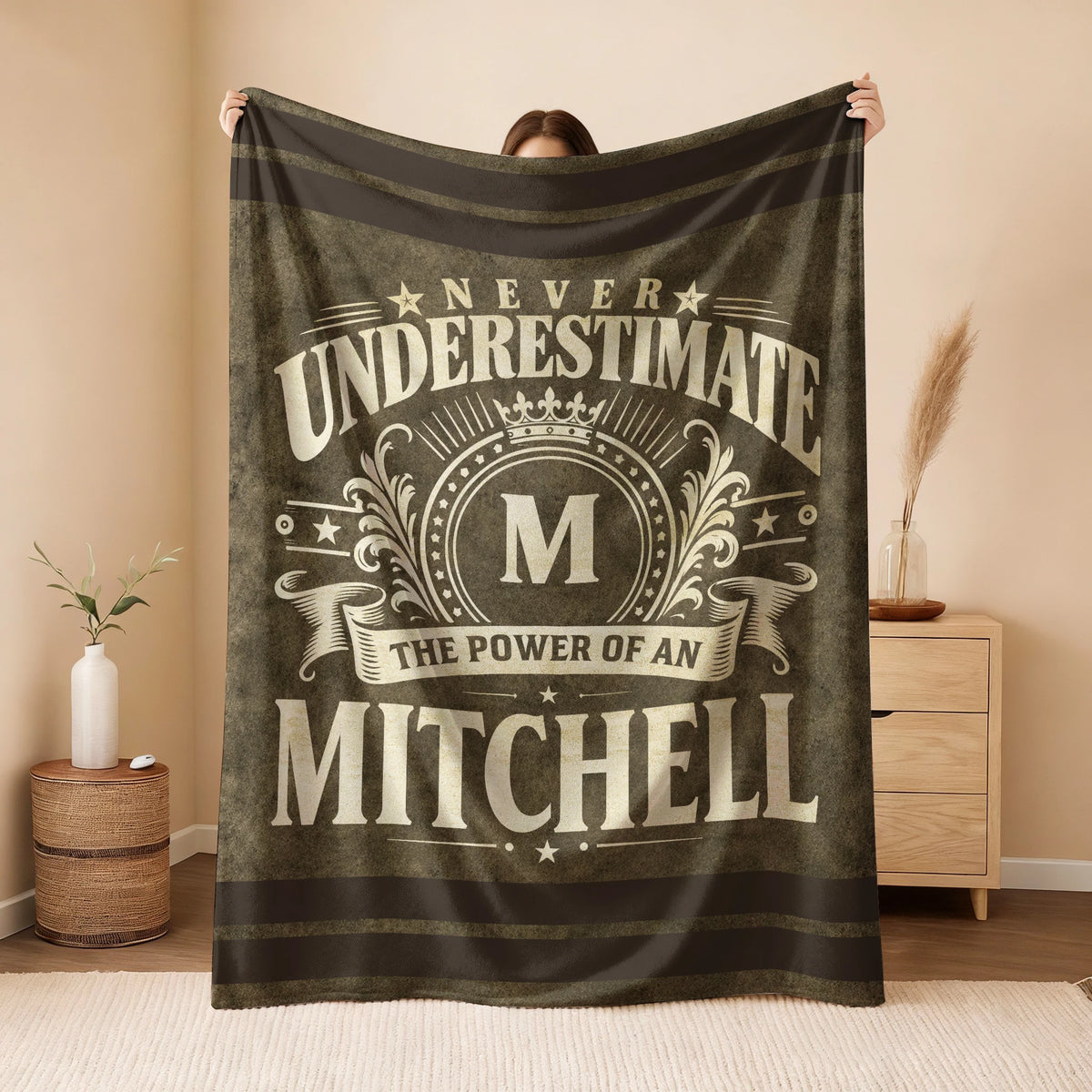 Never Underestimate The Power Of A Name Olive Green Army Fleece Blanket MITCHELL 13K1 BK46