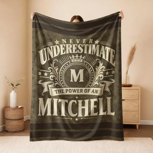 Never Underestimate The Power Of A Name Olive Green Army Fleece Blanket MITCHELL 13K1 BK46