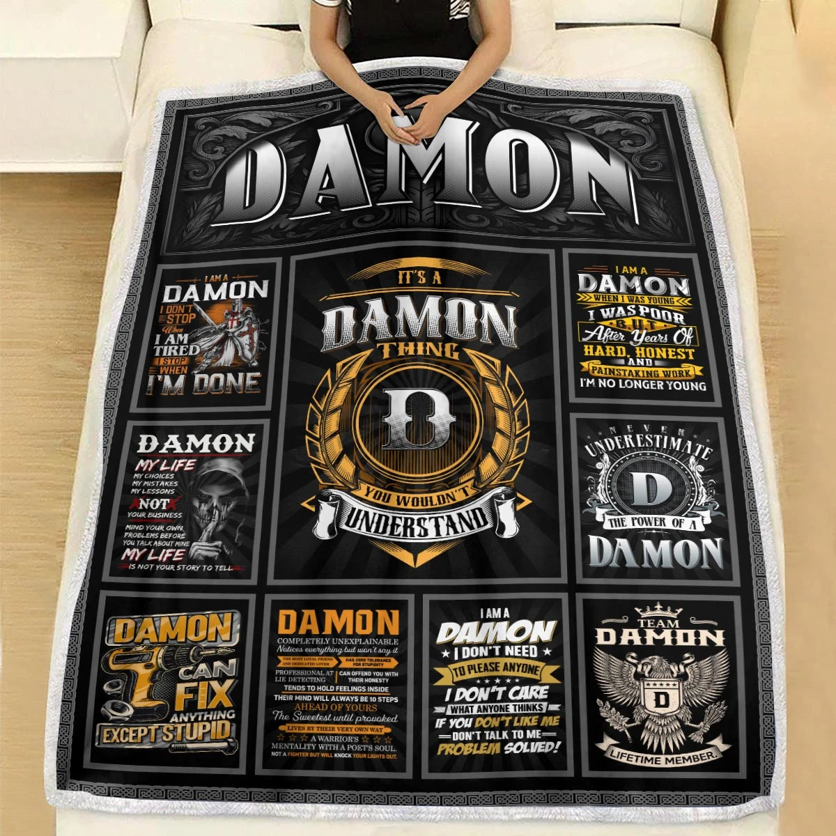 DAMON Personalized Blanket | Custom Name Cozy Throw Gift 13K4-BK2