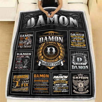 DAMON Personalized Blanket | Custom Name Cozy Throw Gift 13K4-BK2