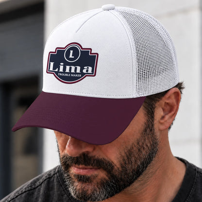 Trouble Maker Burgundy And White Funny Mesh Cap LIMA 13K1 C201PF