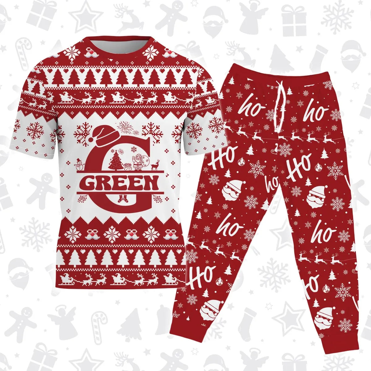 GREEN Personalized Christmas T-Shirt Pajama Set - Holiday Gift Outfit 13K1-CR2
