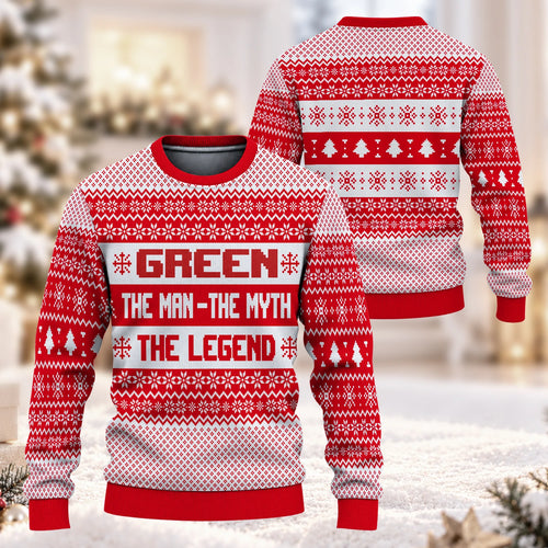 The Man The Myth The Legend Red Christmas Ugly Sweater GREEN 13K1 UG04