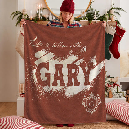Life Is Better With Your Name Terracotta Cream Fleece Blanket GARY 13K1 BK30