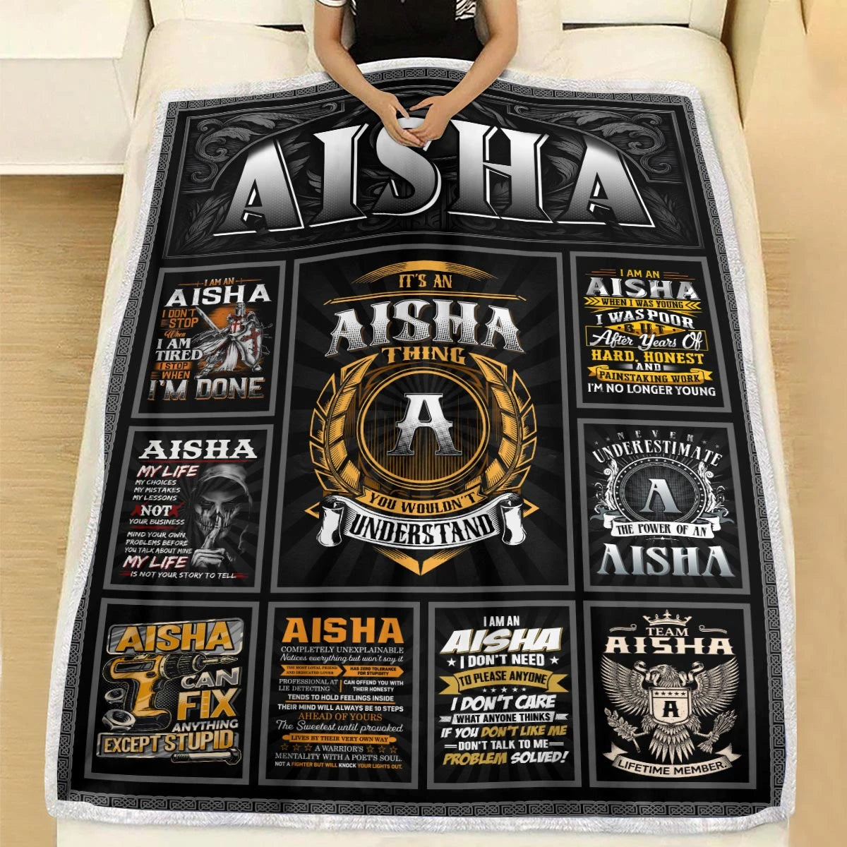 AISHA Personalized Blanket | Custom Name Cozy Throw Gift 13K5-BK2