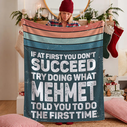 If At First You Don’t Succeed Retro Green Fleece Blanket MEHMET 13K1 BK29
