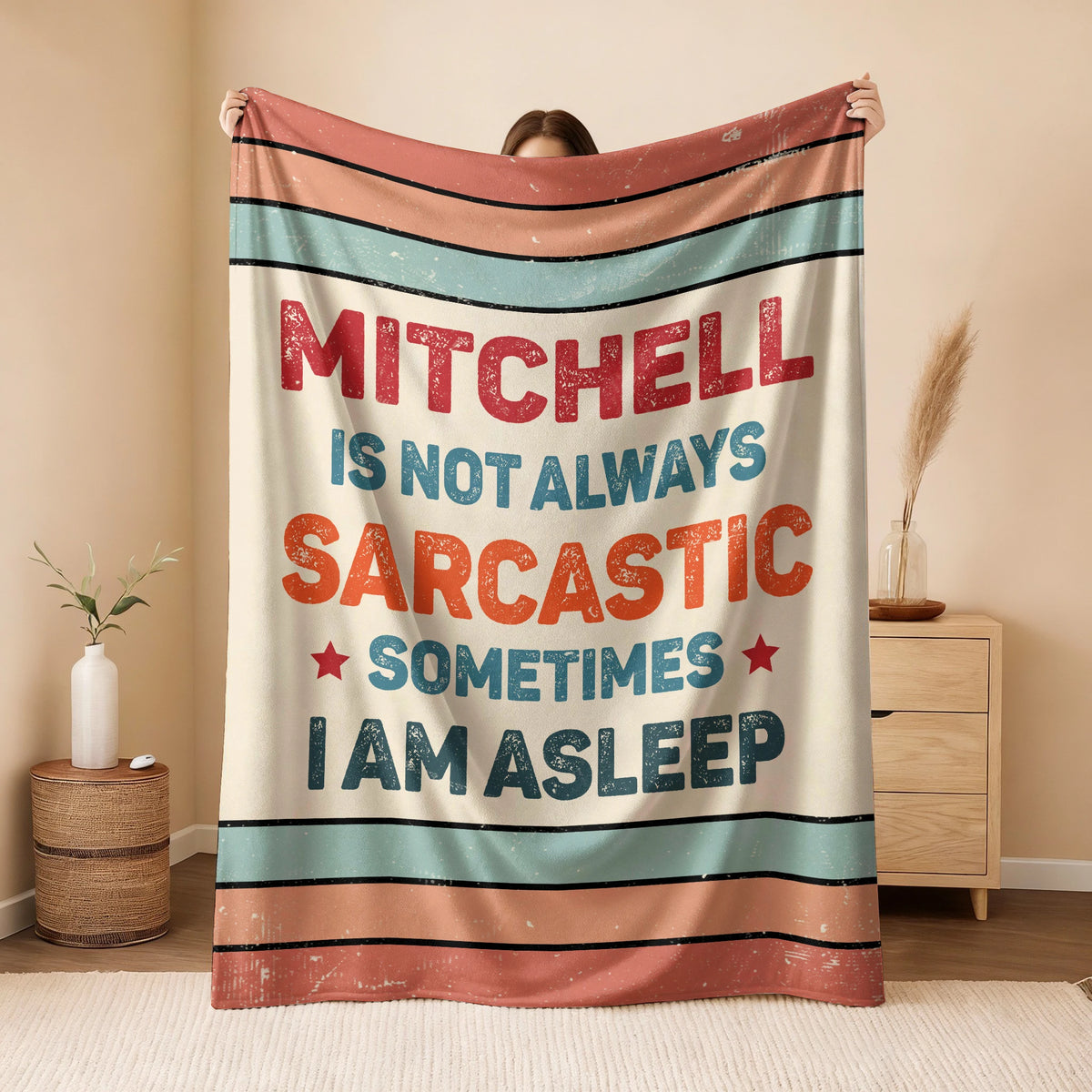 Your Name Sarcastic Funny Retro Fleece Blanket MITCHELL 13K1 BK62
