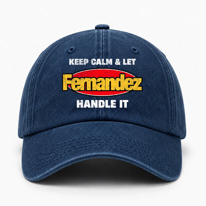 Keep Calm & Let Your Name Handle It Yellow And Red Logo Washed Cap FERNANDEZ 13K1 C172PF