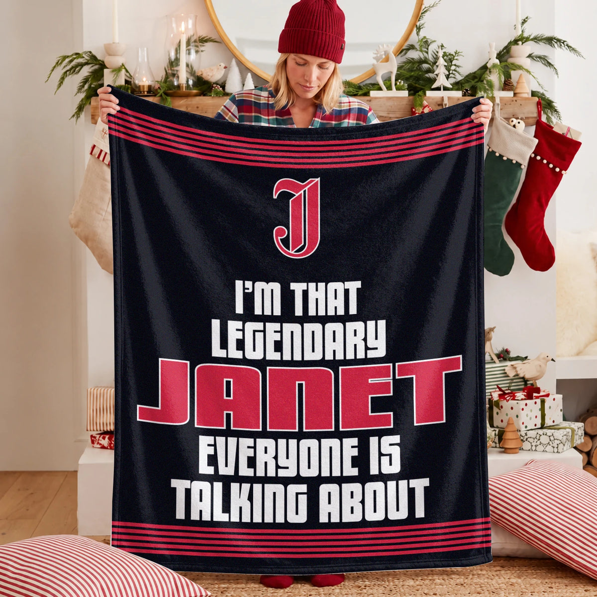I'm That Legendary Name Dark Red Fleece Blanket JANET 13K1 BK48