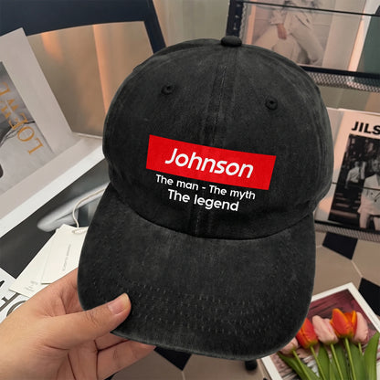 Your Name The Man The Myth The Legend Red Logo Washed Cap JOHNSON 13K1 C130PF
