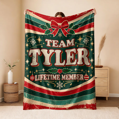Team Your Name Lifetime Member Christmas Fleece Blanket TYLER 13K1 BK52