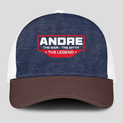 The Man The Myth The Legend Navy Brown And White Mesh Cap ANDRE 13K1 C200PF