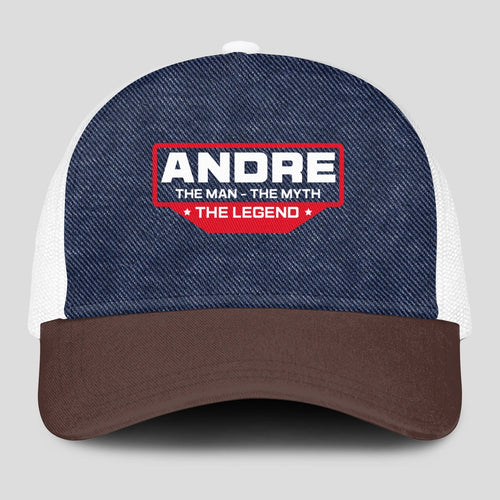 The Man The Myth The Legend Navy Brown And White Mesh Cap ANDRE 13K1 C200PF