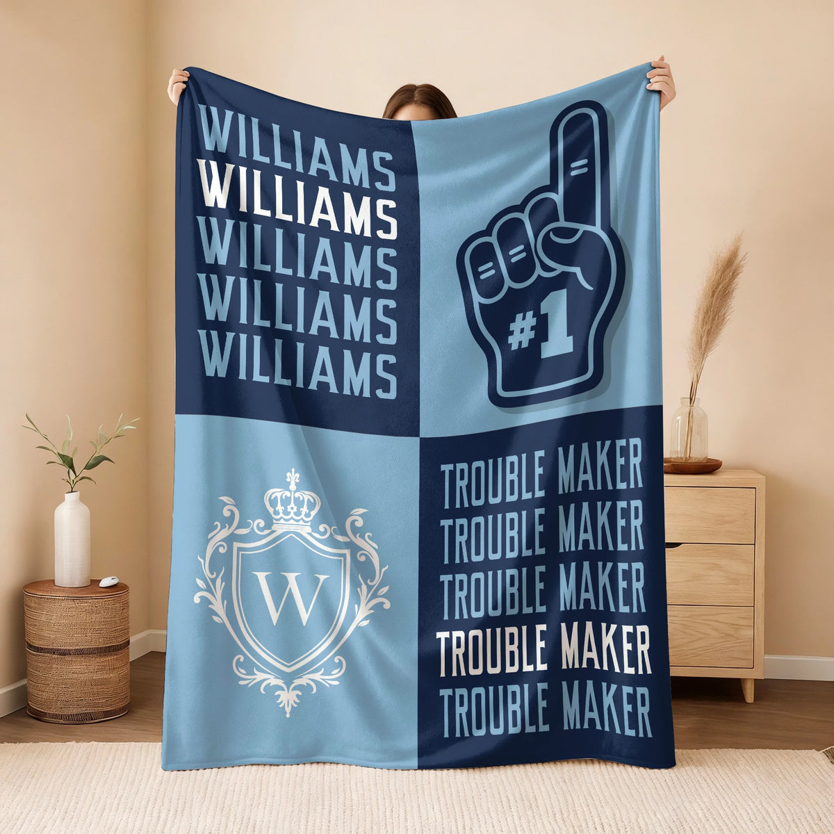 Trouble Maker Funny Blue Fleece Blanket WILLIAMS 13K1 BK21