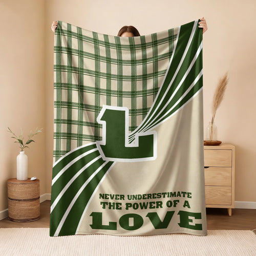 Never Underestimate Your Name Green & Cream Plaid Fleece Blanket LOVE 13K1 BK50
