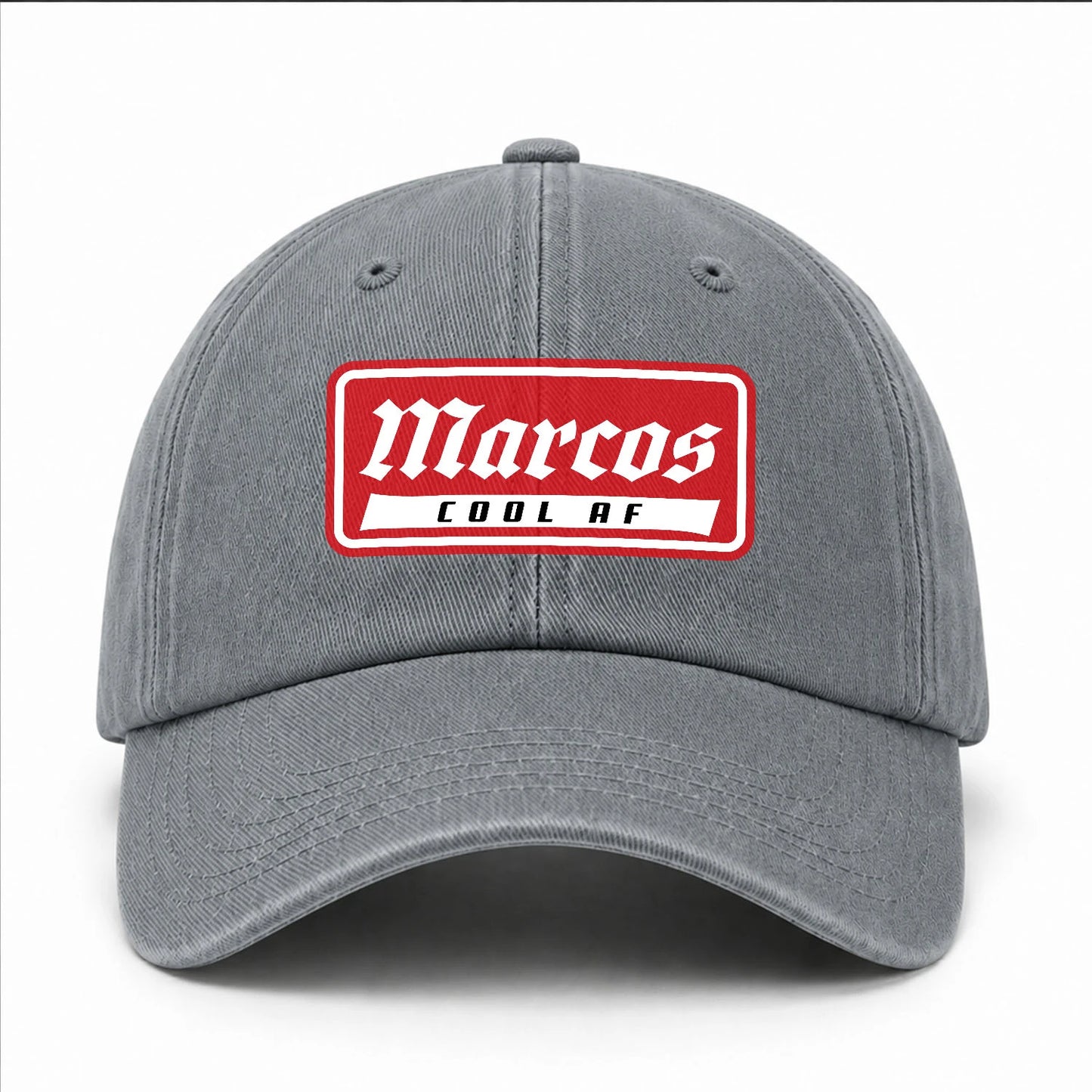 Your Name Cool Af Red Logo Funny Washed Cap MARCOS 13K1 C79PF