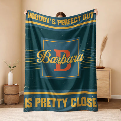 Nobody's Perfect But Your Name Is Close Vintage Blue & Brown Fleece Blanket BARBARA 13K1 BK54