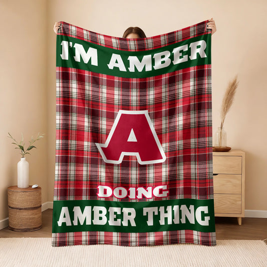 I'm Name Doing Name Things Red Plaid Fleece Blanket AMBER 13K1 BK49
