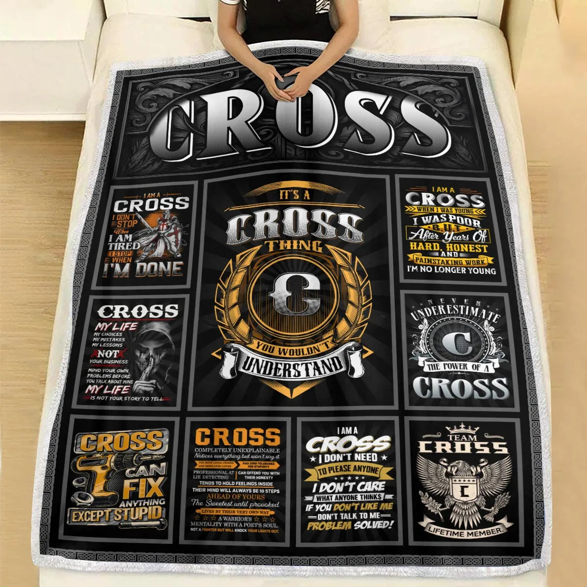 CROSS Personalized Blanket | Custom Name Cozy Throw Gift 13K3-BK2