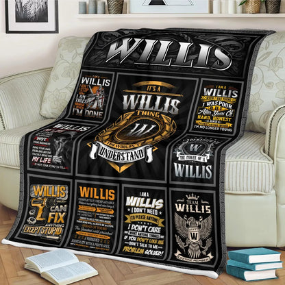 WILLIS Personalized Blanket | Custom Name Cozy Throw Gift 13K2-BK2