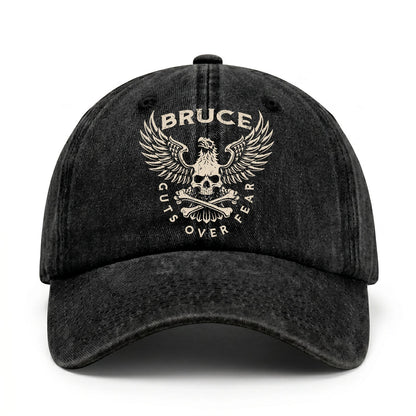 Your Name Guts Over Fear With Eagle And Skull Washed Cap BRUCE 13K1 C75PF