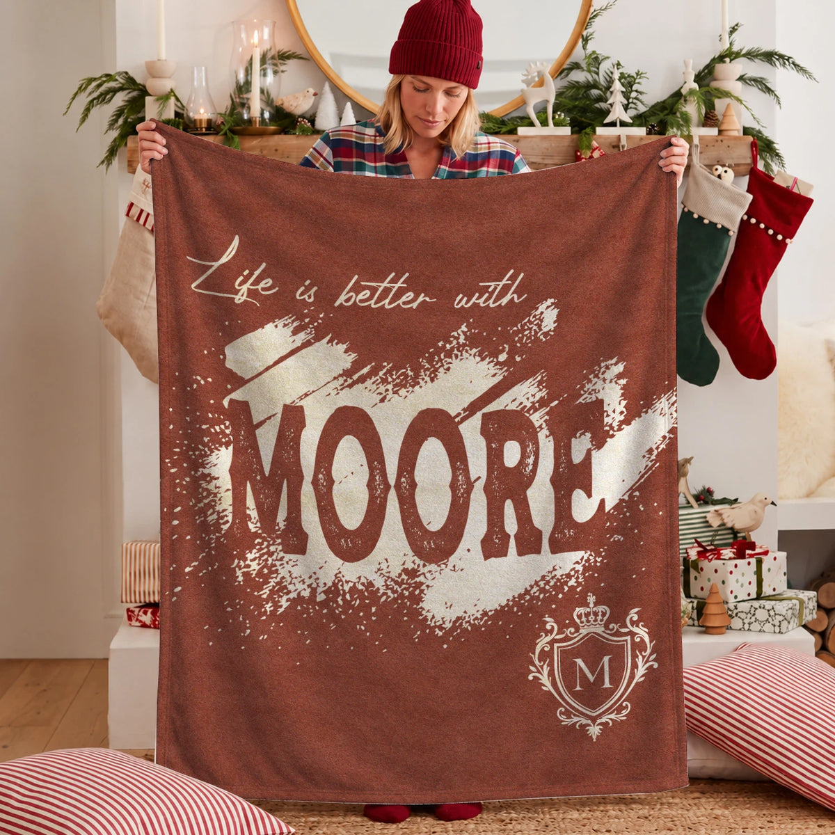 Life Is Better With Your Name Terracotta Cream Fleece Blanket MOORE 13K1 BK30
