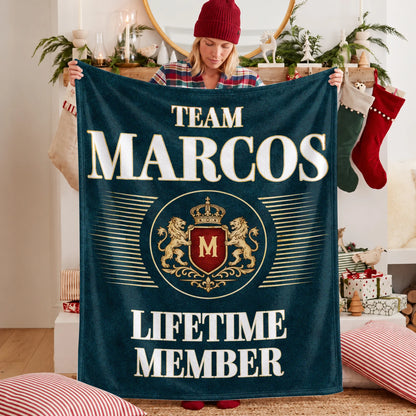 Team Your Name Lifetime Member Sage Green Fleece Blanket MARCOS 13K1 BK42