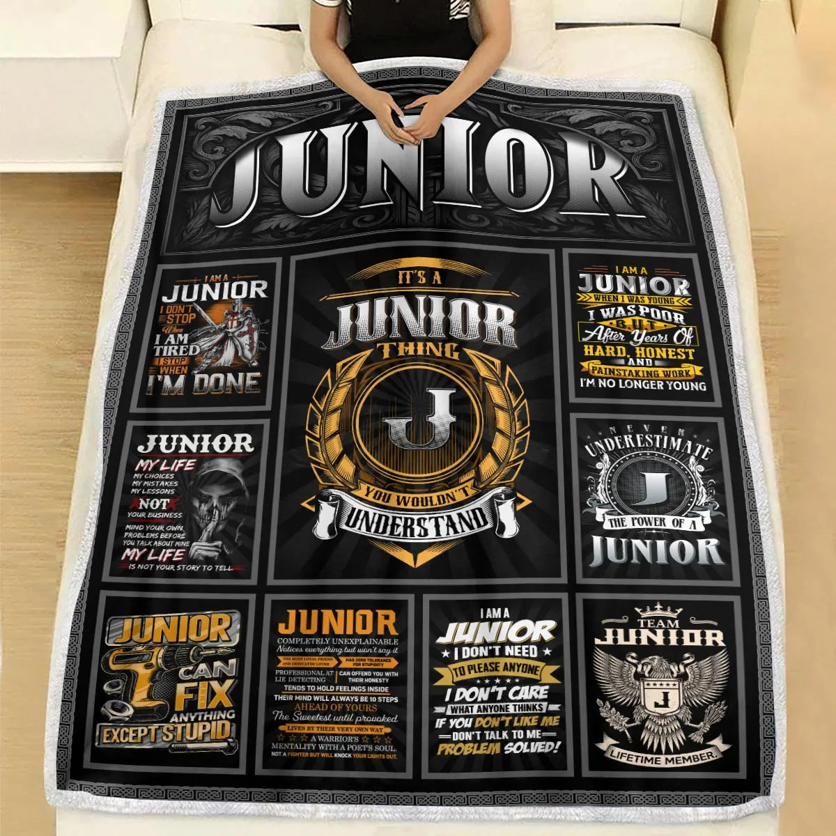 JUNIOR Personalized Blanket | Custom Name Cozy Throw Gift 13K2-BK2